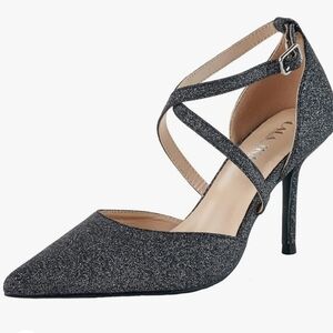 LALA IKAI Pointed Toe Glitter Pumps Strappy Cross Ankle High Heels Size 8